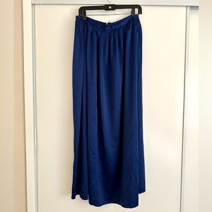 Blue Silk Maxi Skirt w/ Pleated Front